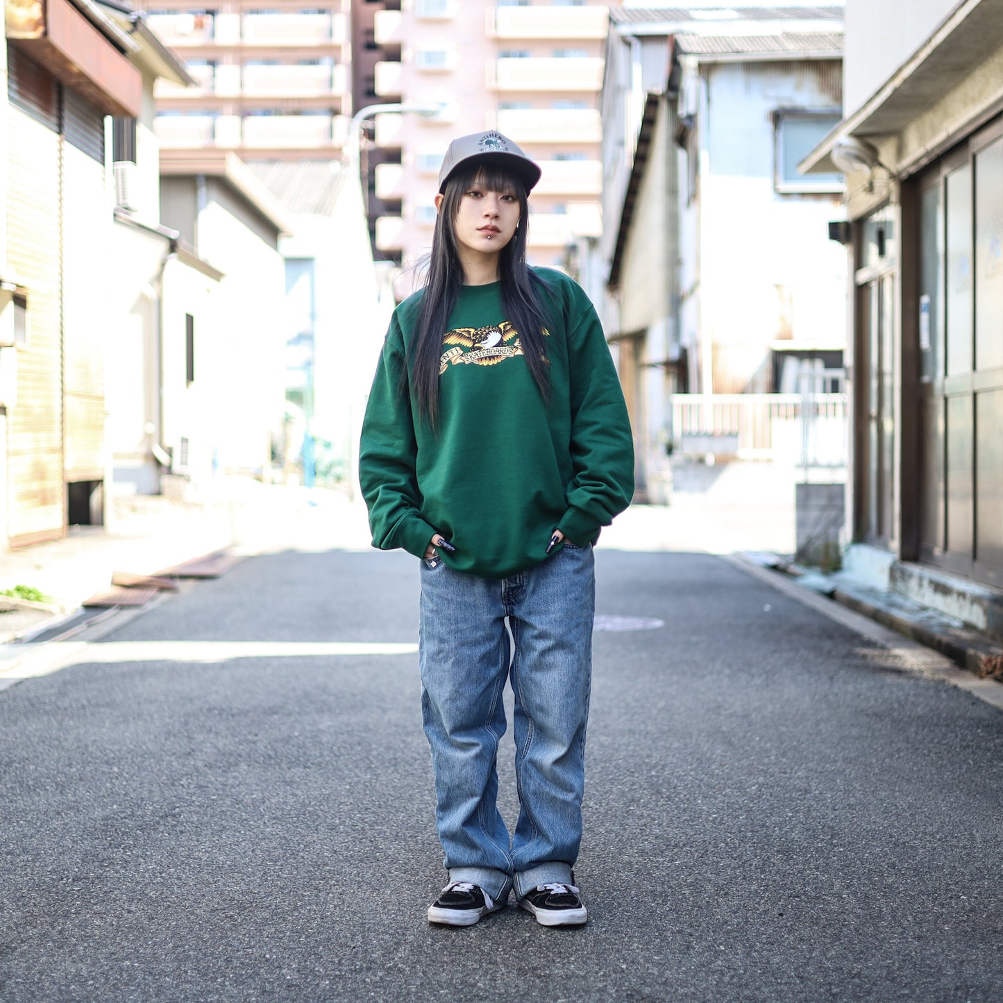 ANTIHERO / EAGLE CREWNECK SWEAT (DARKGREEN/BLACK MULTI)