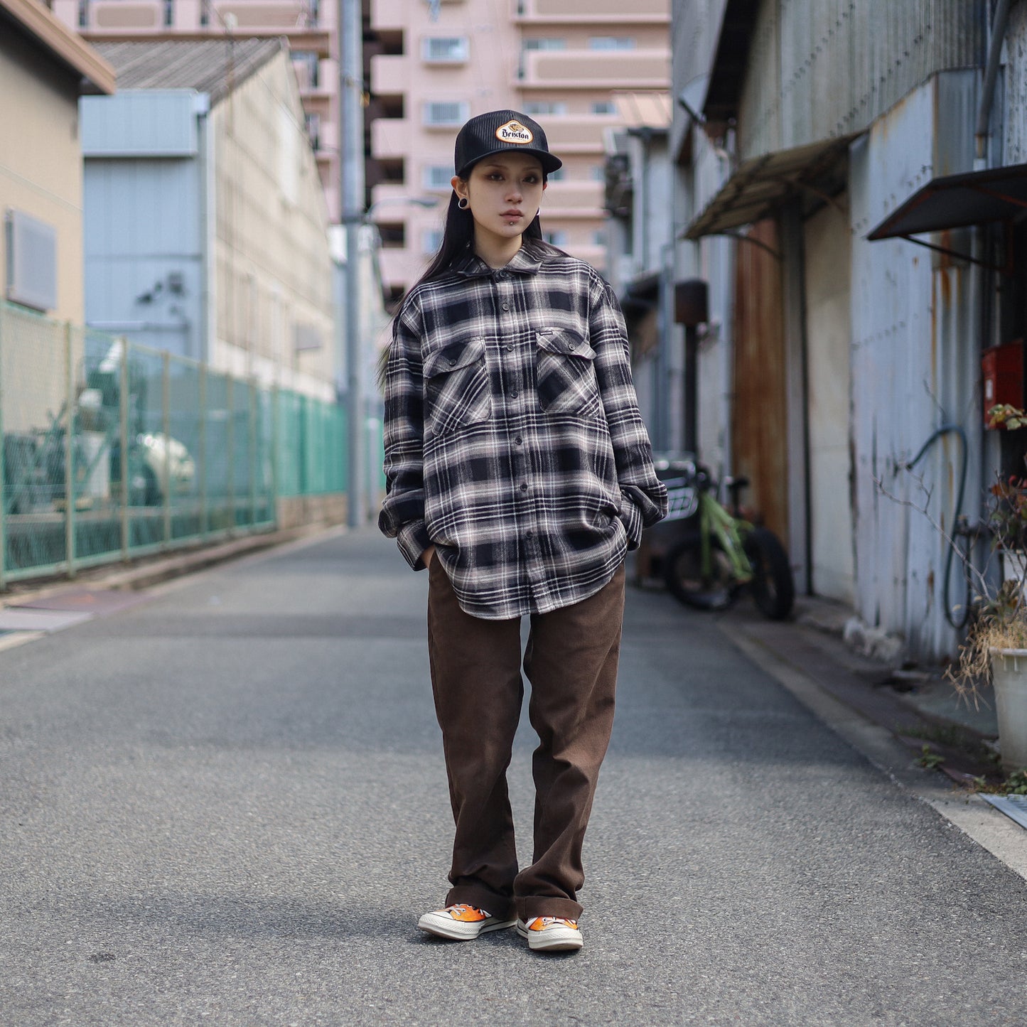 BRIXTON / BOWERY L/S FLANNEL (BLACK/CHARCOAL/BEIGE)