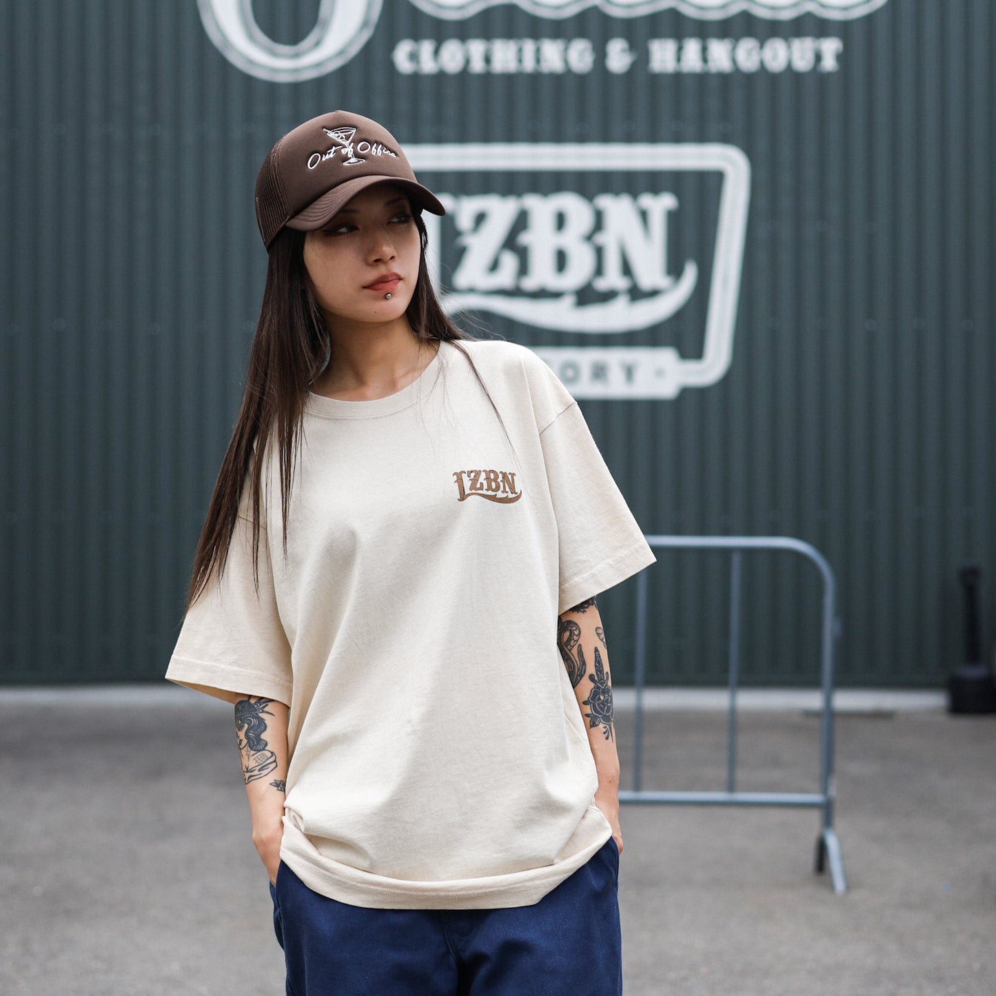 LZBN / STONE LZBN LOGO PIGMENT DYED TEE (NATURAL)