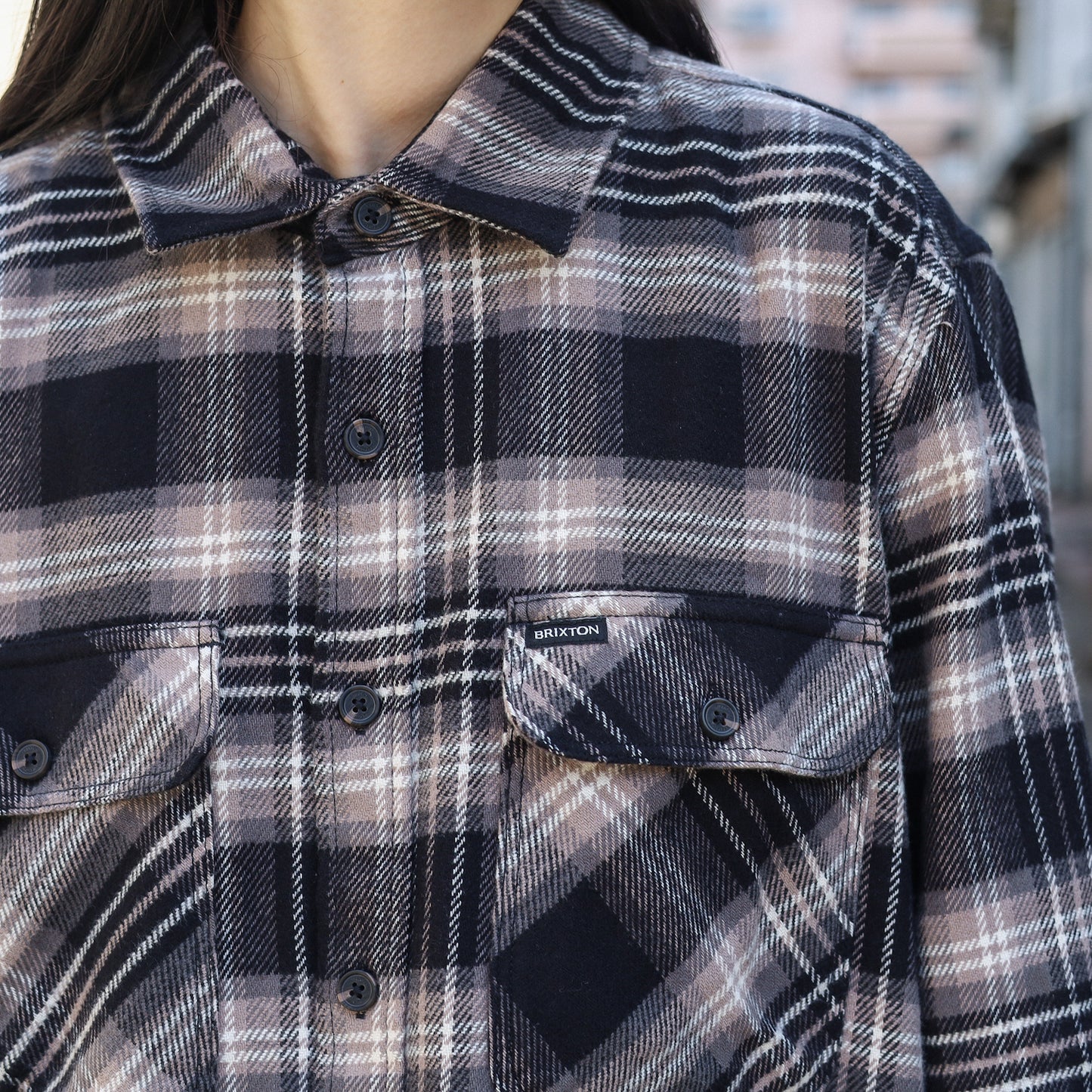 BRIXTON / BOWERY L/S FLANNEL (BLACK/CHARCOAL/BEIGE)