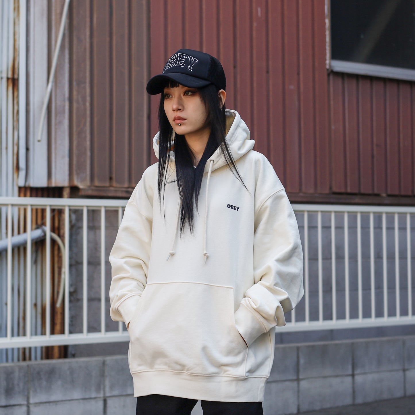 OBEY / OBEY ICON STENCIL FLAME HOODIE (UNBLEACHED)