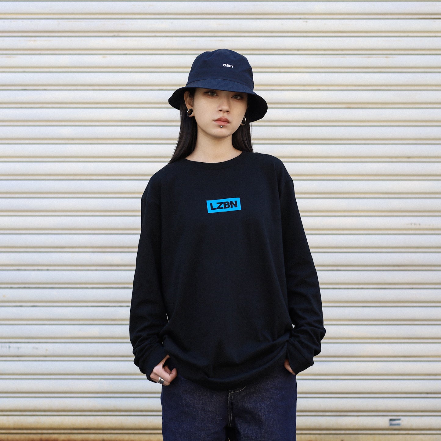 LZBN / WORKERS L/S TEE (BLACK/BLUE)