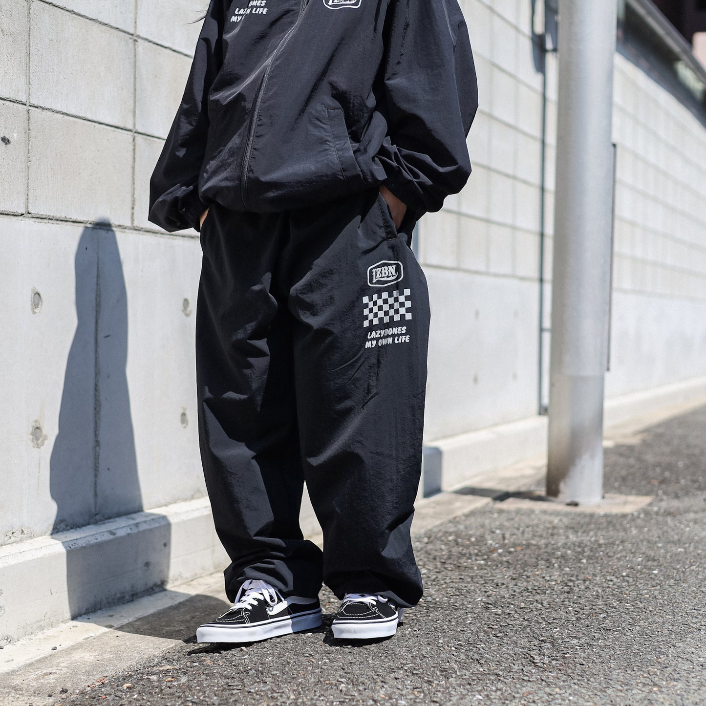 LZBN / HEXAGON & CHECKER NYLON PANT (BLACK)
