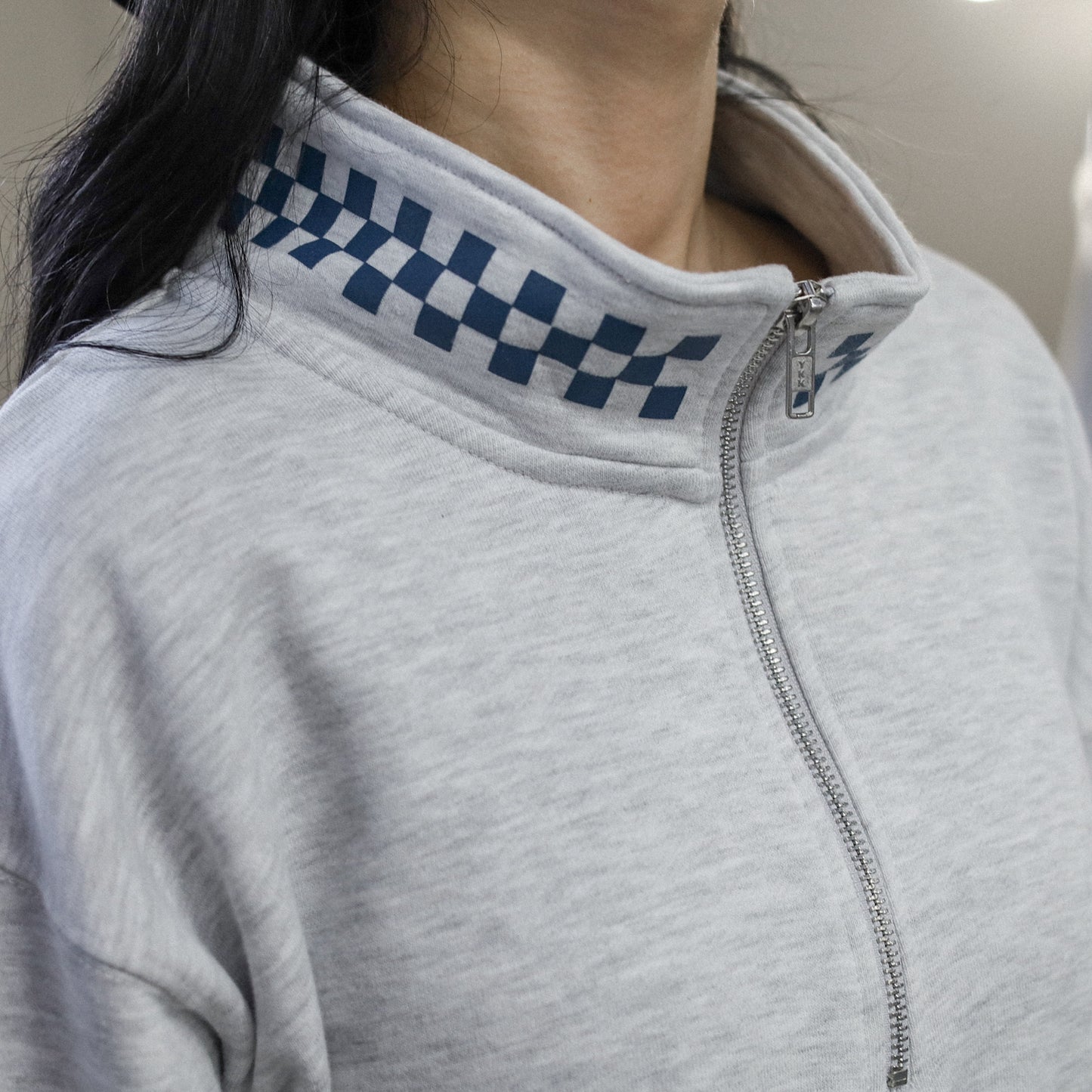 LZBN / HEXAGON & CHECKER HALF ZIP SWEAT (ASH)
