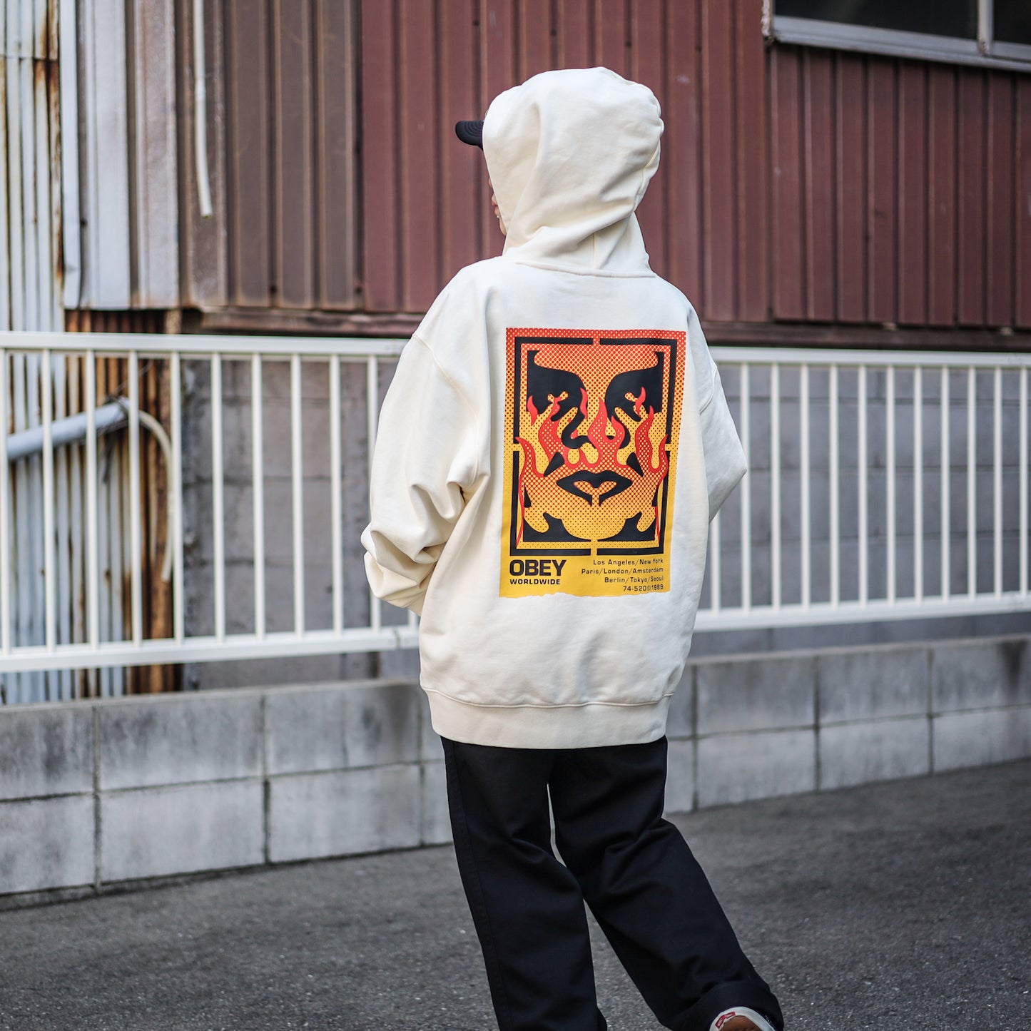 OBEY / OBEY ICON STENCIL FLAME HOODIE (UNBLEACHED)
