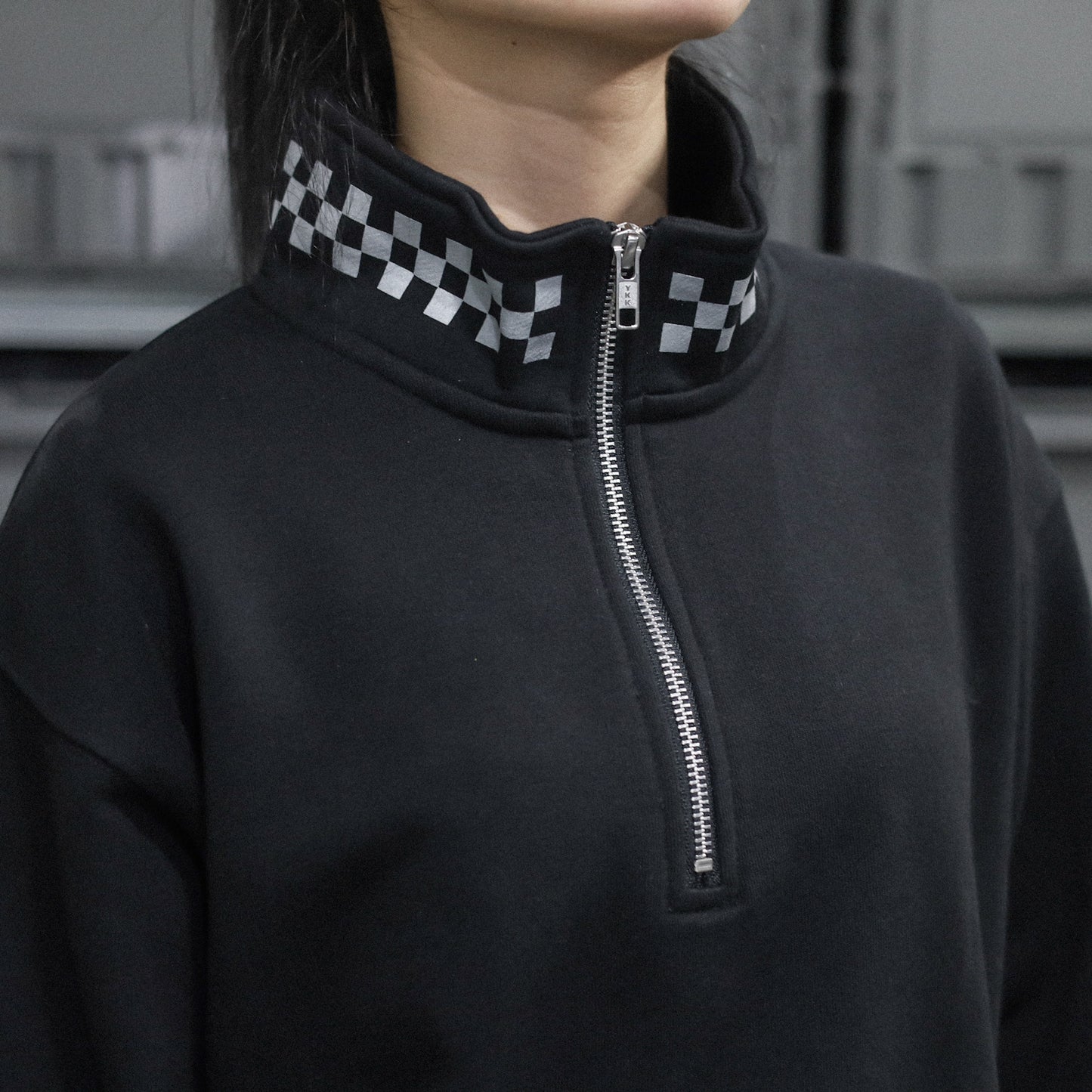 LZBN / HEXAGON & CHECKER HALF ZIP SWEAT (BLACK)