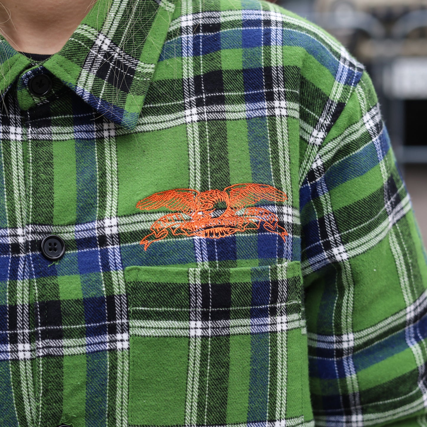 ANTIHERO / BASIC EAGLE FLANNEL JACKET (GREEN/BLUE MULTI)