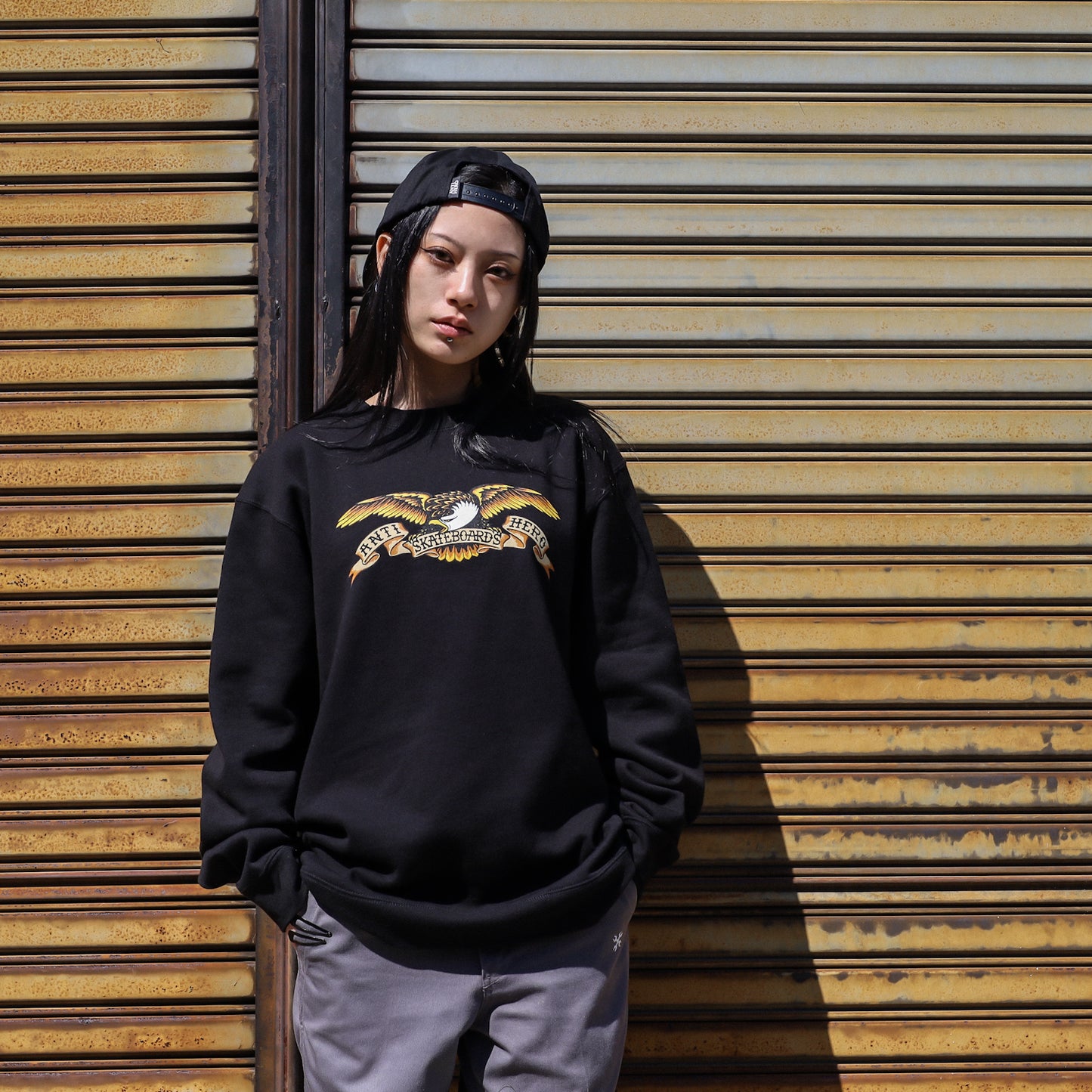 ANTIHERO / EAGLE CREWNECK SWEAT (BLACK/BLACK MULTI)