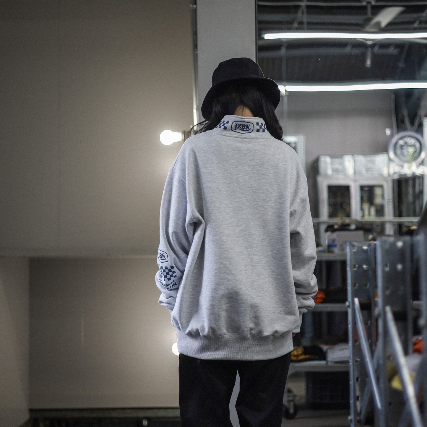 LZBN / HEXAGON & CHECKER HALF ZIP SWEAT (ASH)