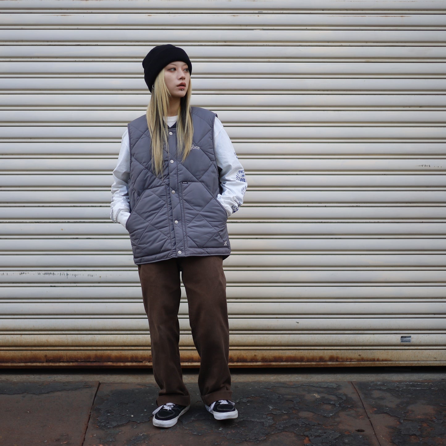 BLUCO / RIB COLLAR QUILTING VEST (GRAY)