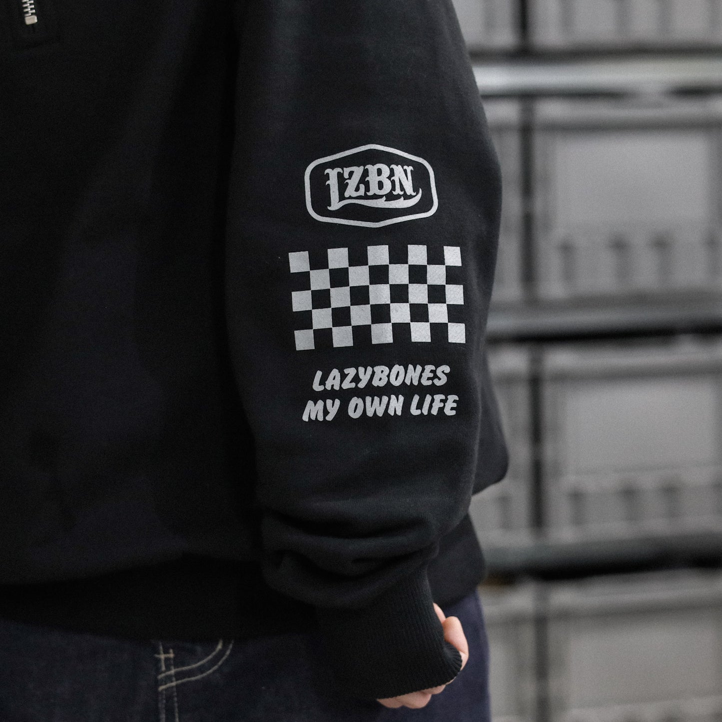 LZBN / HEXAGON & CHECKER HALF ZIP SWEAT (BLACK)