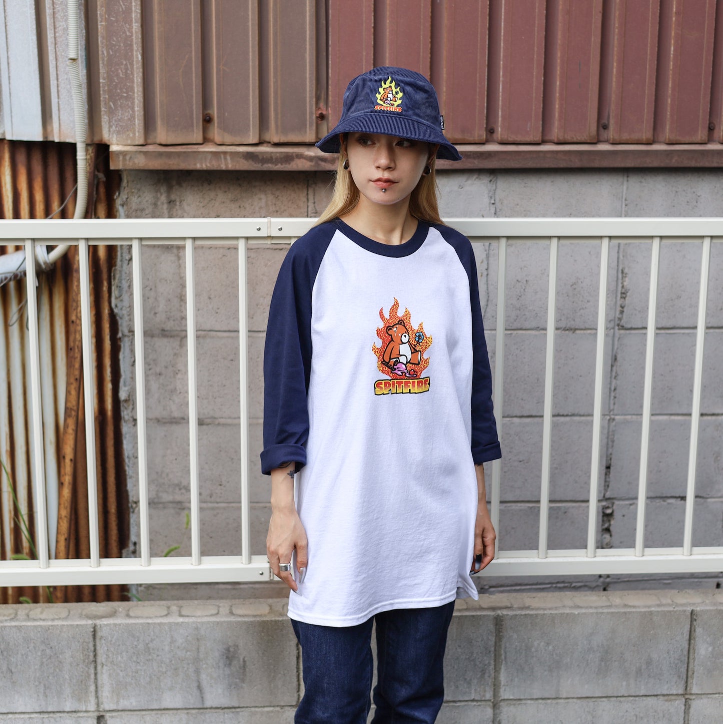 SPITFIRE / LIL BEATDOWNS 3/4 TEE (WHITE/NAVY)