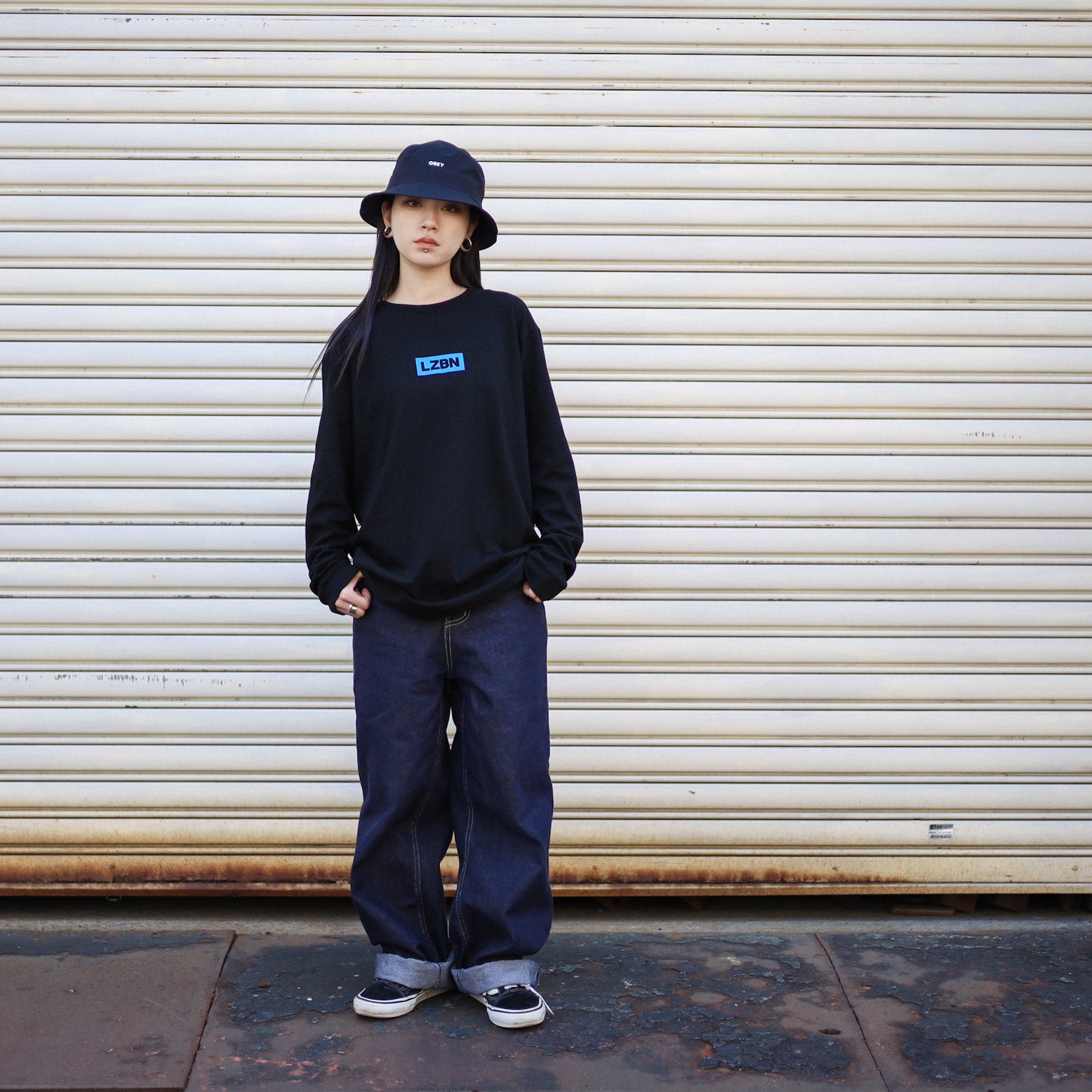LZBN / WORKERS L/S TEE (BLACK/BLUE)