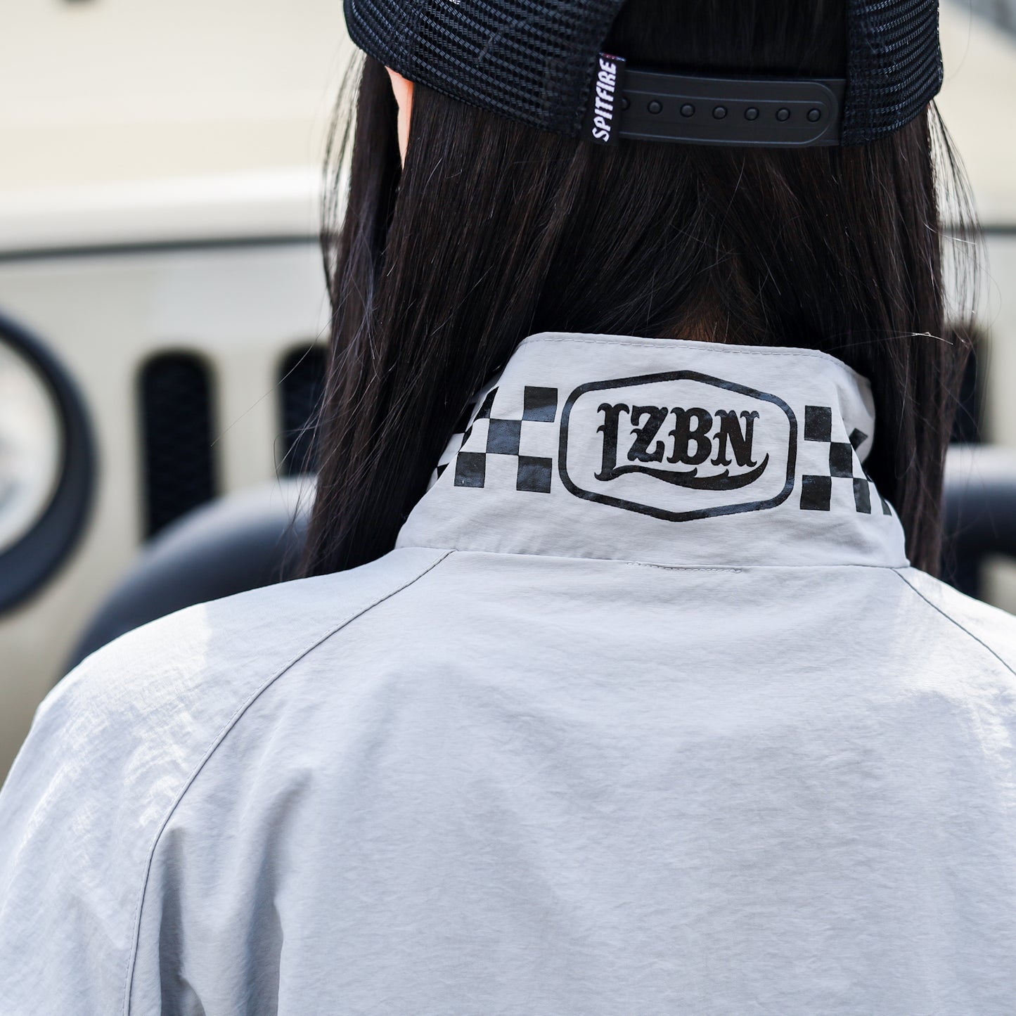 LZBN / HEXAGON & CHECKER NYLON JACKET (GREY)