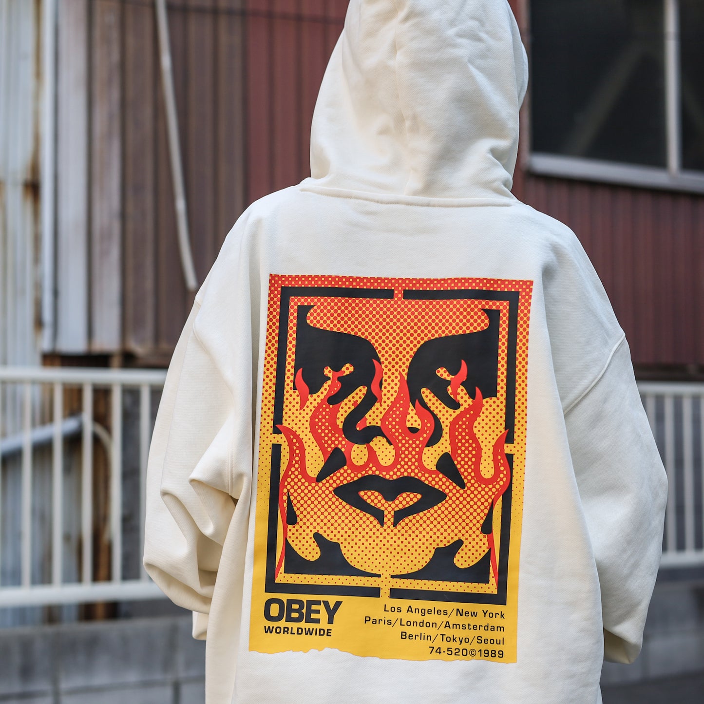 OBEY / OBEY ICON STENCIL FLAME HOODIE (UNBLEACHED)