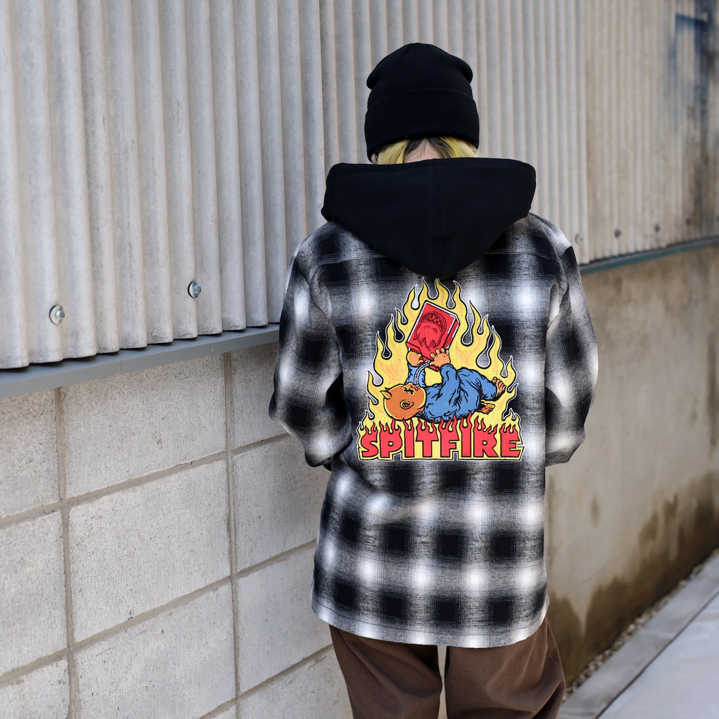 SPITFIRE / DEMONSEED HOODED FLANNEL SHIRT (BLACK/WHITE)