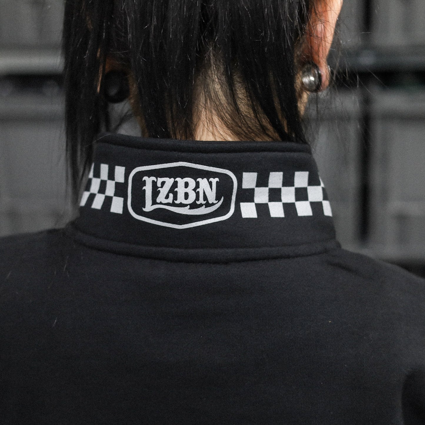 LZBN / HEXAGON & CHECKER HALF ZIP SWEAT (BLACK)