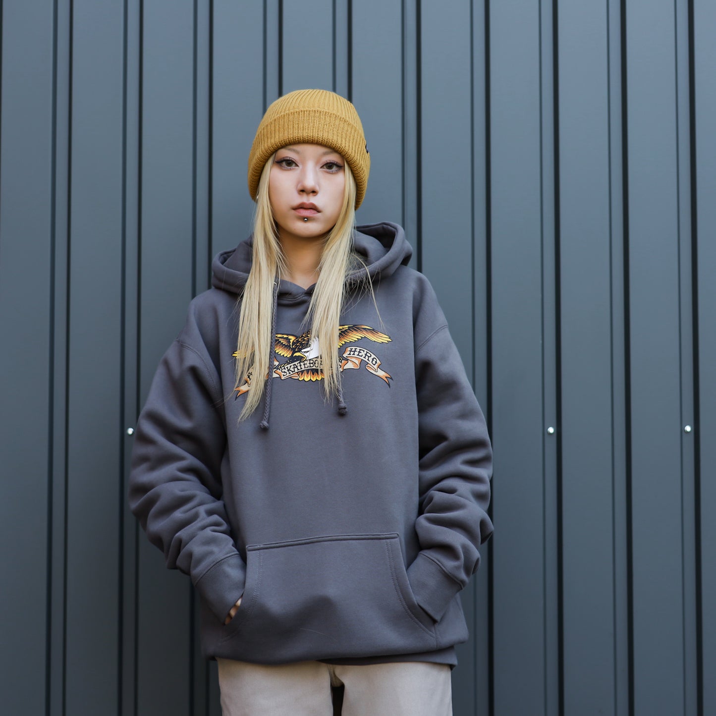 ANTIHERO / EAGLE PULLOVER HOODIE (CHARCOAL/BLACK MULTI)