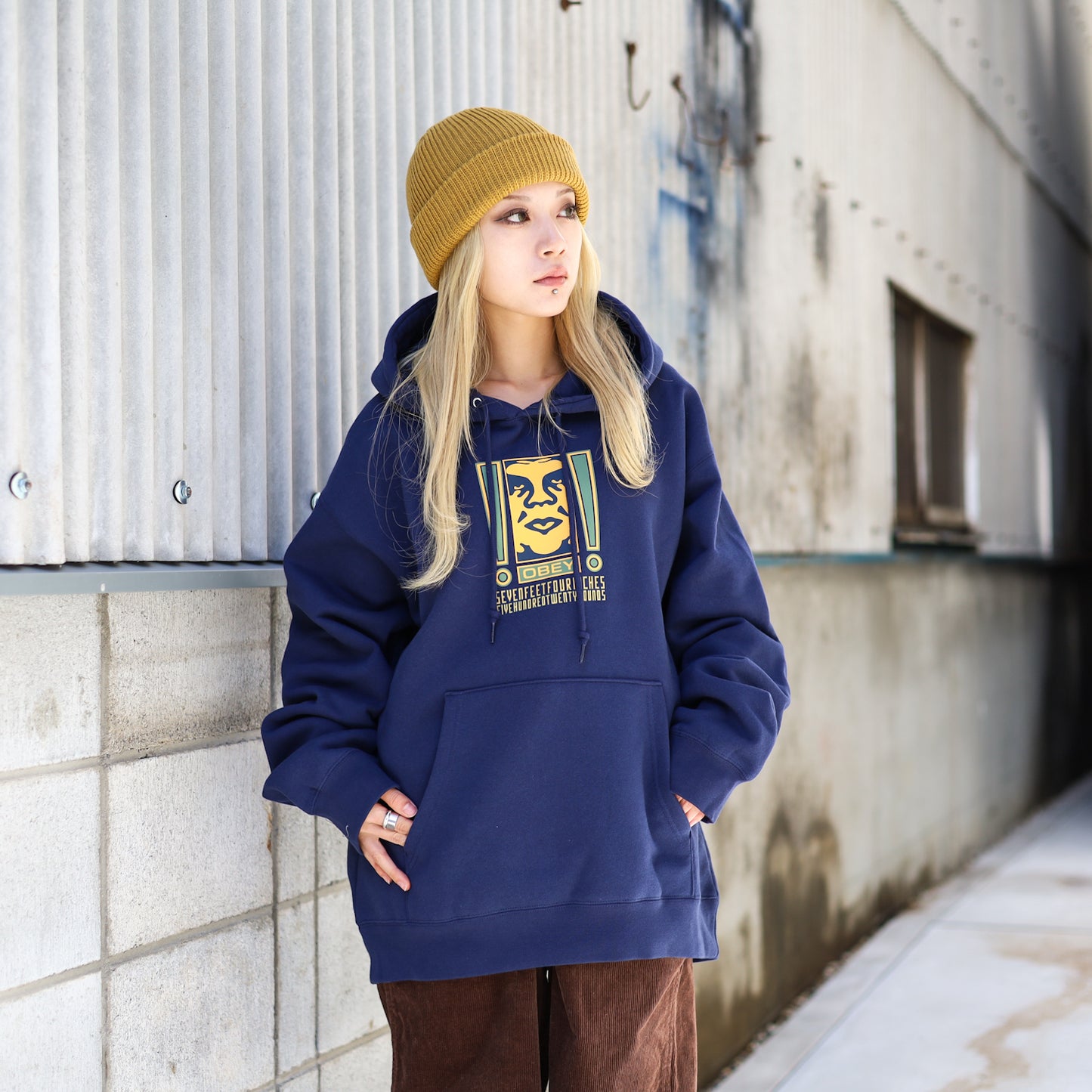OBEY / OBEY DOUBLE EXCLAMATION HOODIE (ACADEMY NAVY)