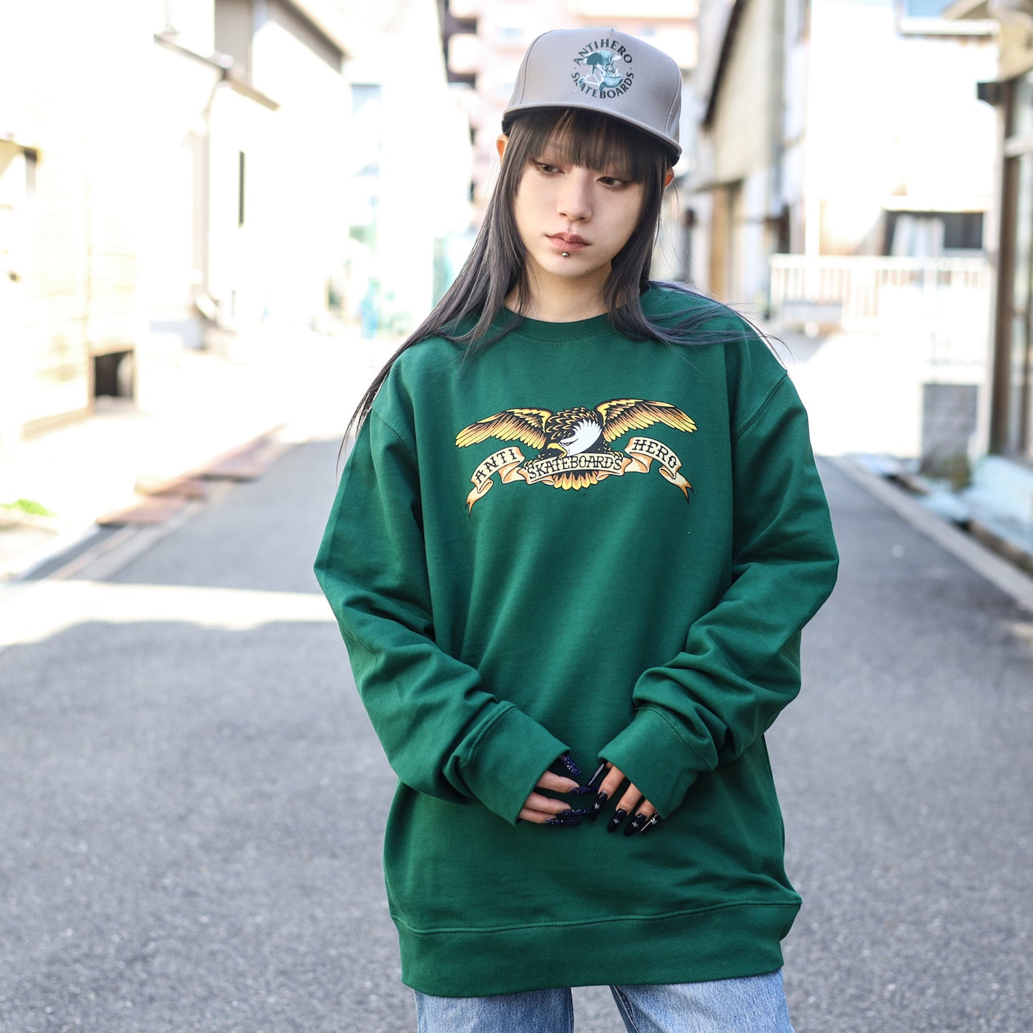 ANTIHERO / EAGLE CREWNECK SWEAT (DARKGREEN/BLACK MULTI)