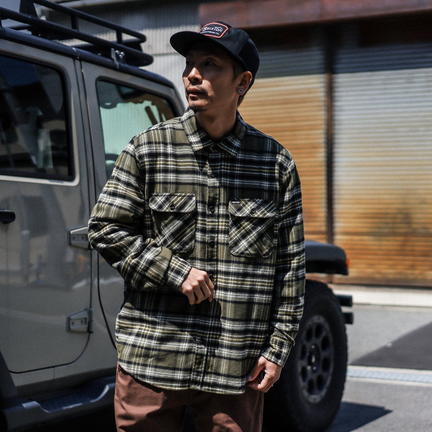 BRIXTON / BOWERY L/S FLANNEL SHIRT (IVY GREEN/OLIVE SURPLUS/BLACK)