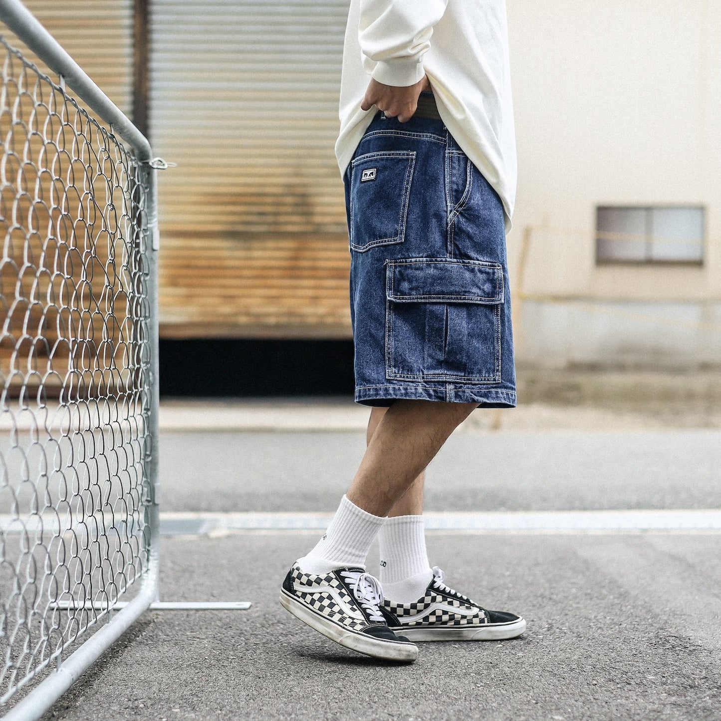 OBEY / BIGWIG BAGGY DENIM CARGO SHORT (STONE WASH INDIGO)