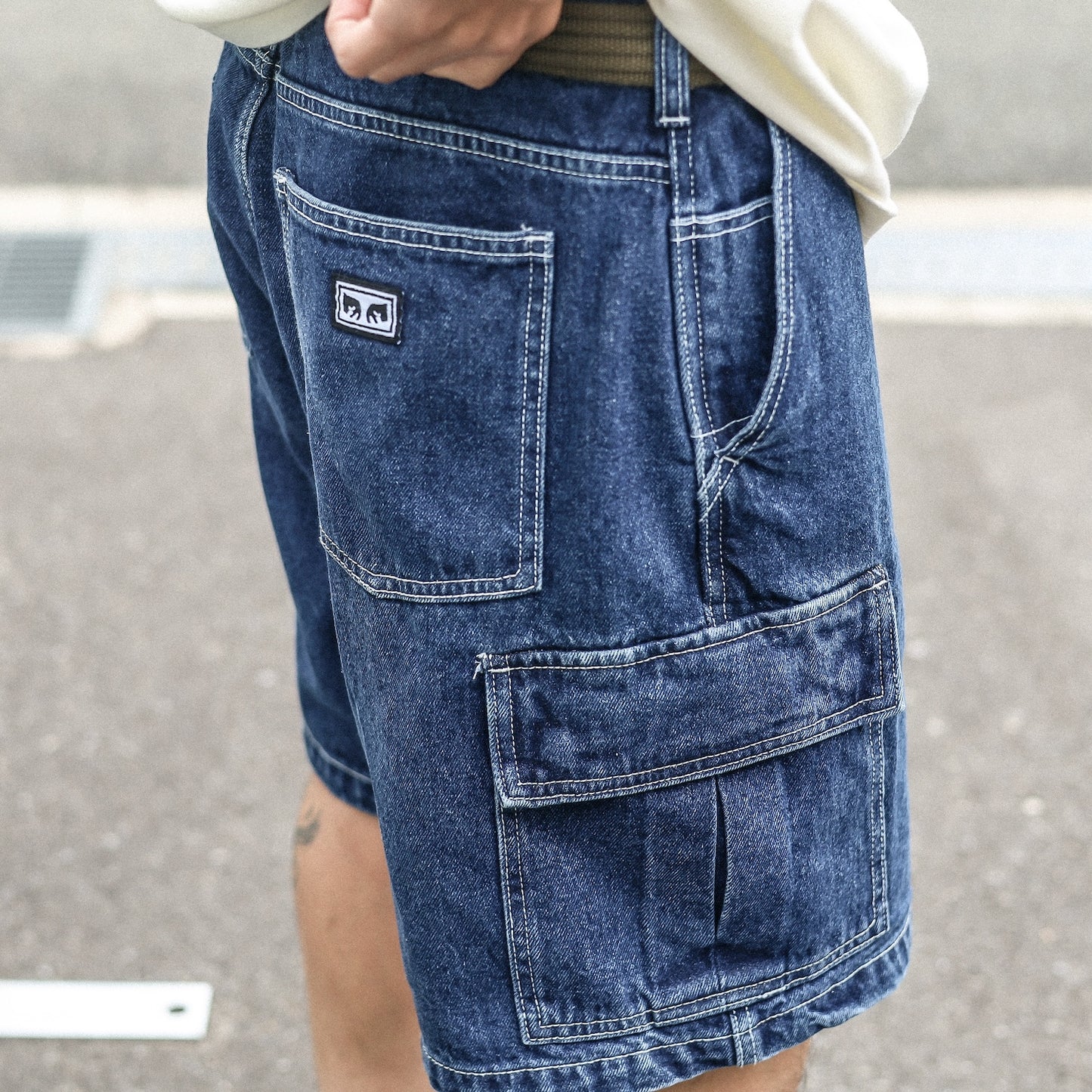 OBEY / BIGWIG BAGGY DENIM CARGO SHORT (STONE WASH INDIGO)