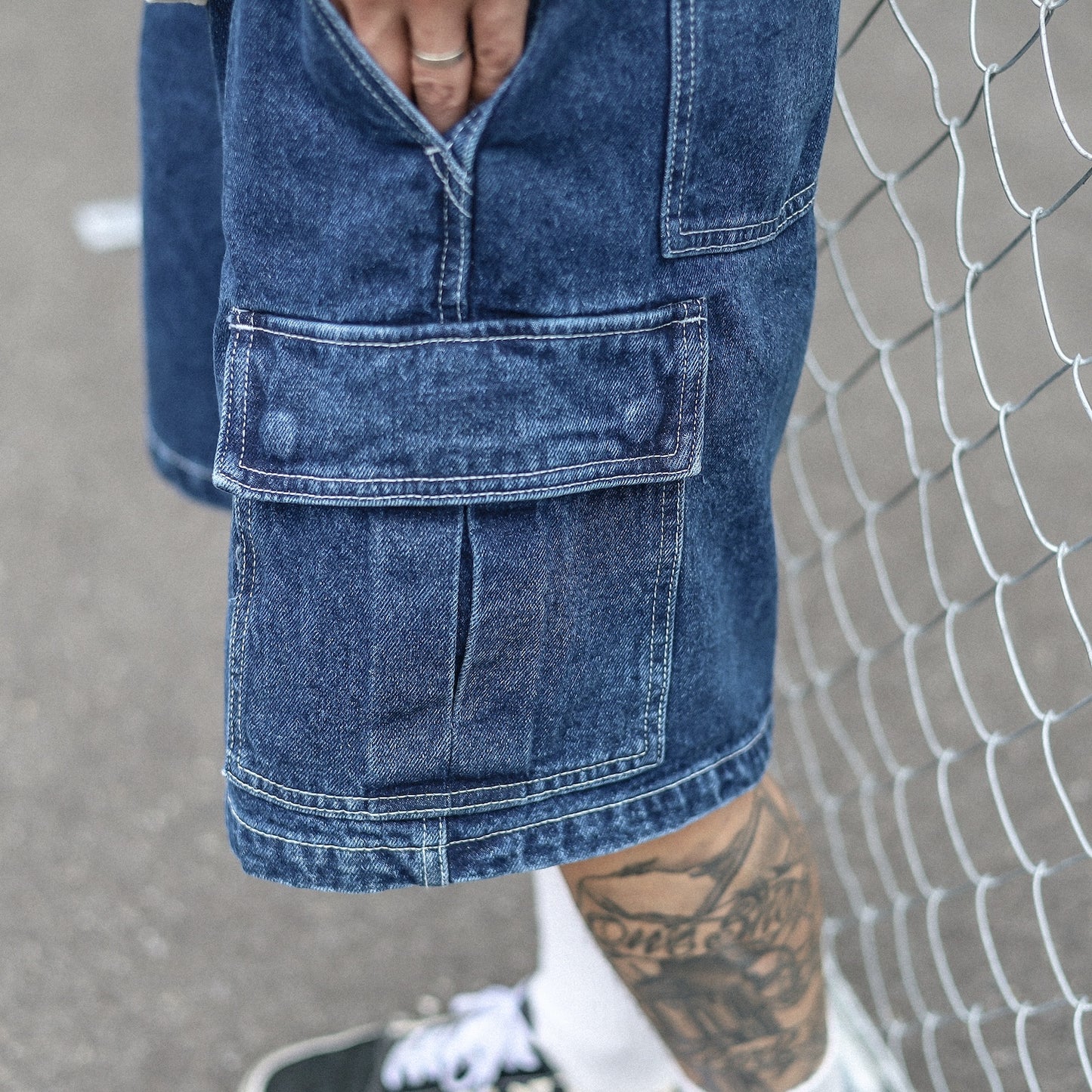 OBEY / BIGWIG BAGGY DENIM CARGO SHORT (STONE WASH INDIGO)