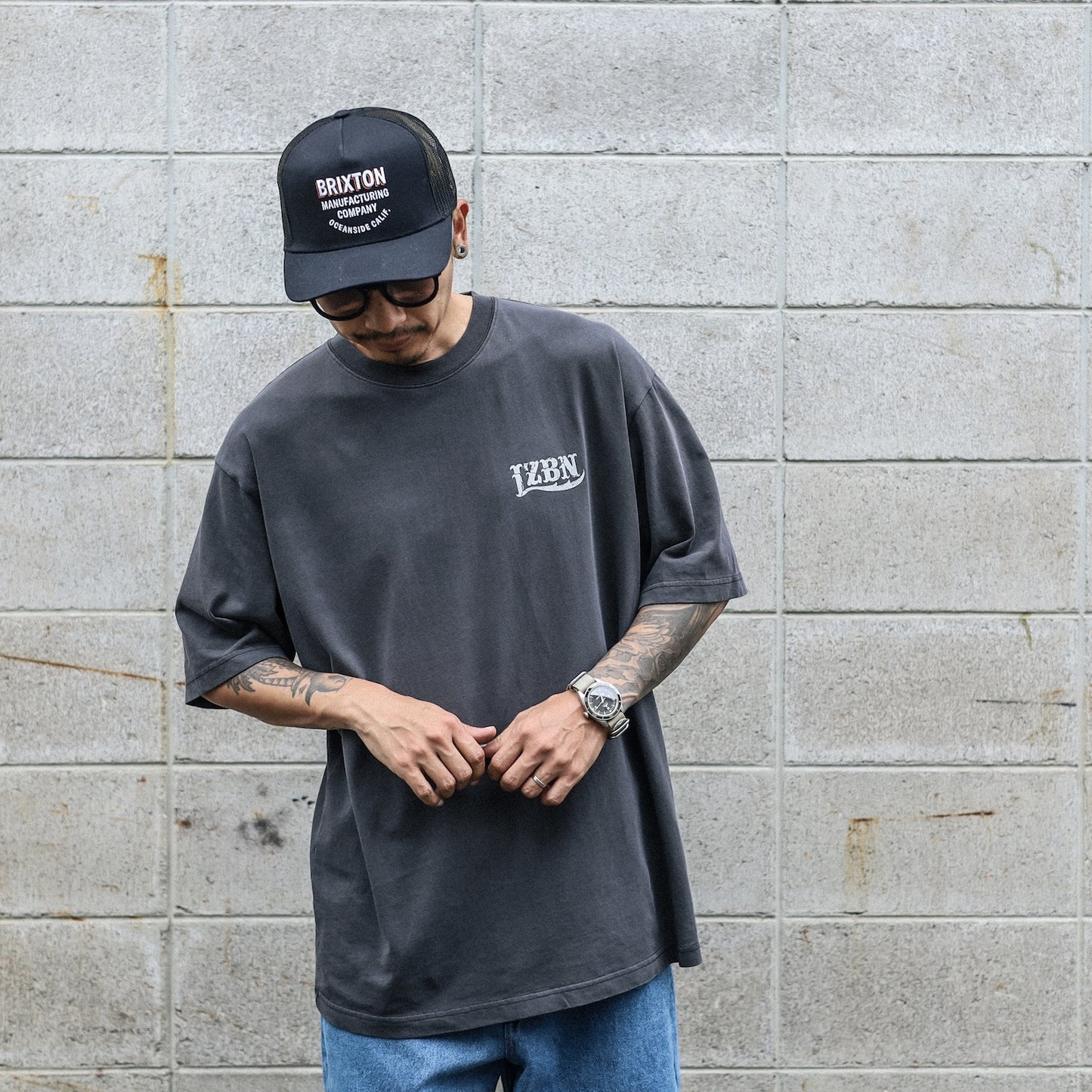 LZBN / STONE LZBN LOGO PIGMENT DYED TEE (BLACK)