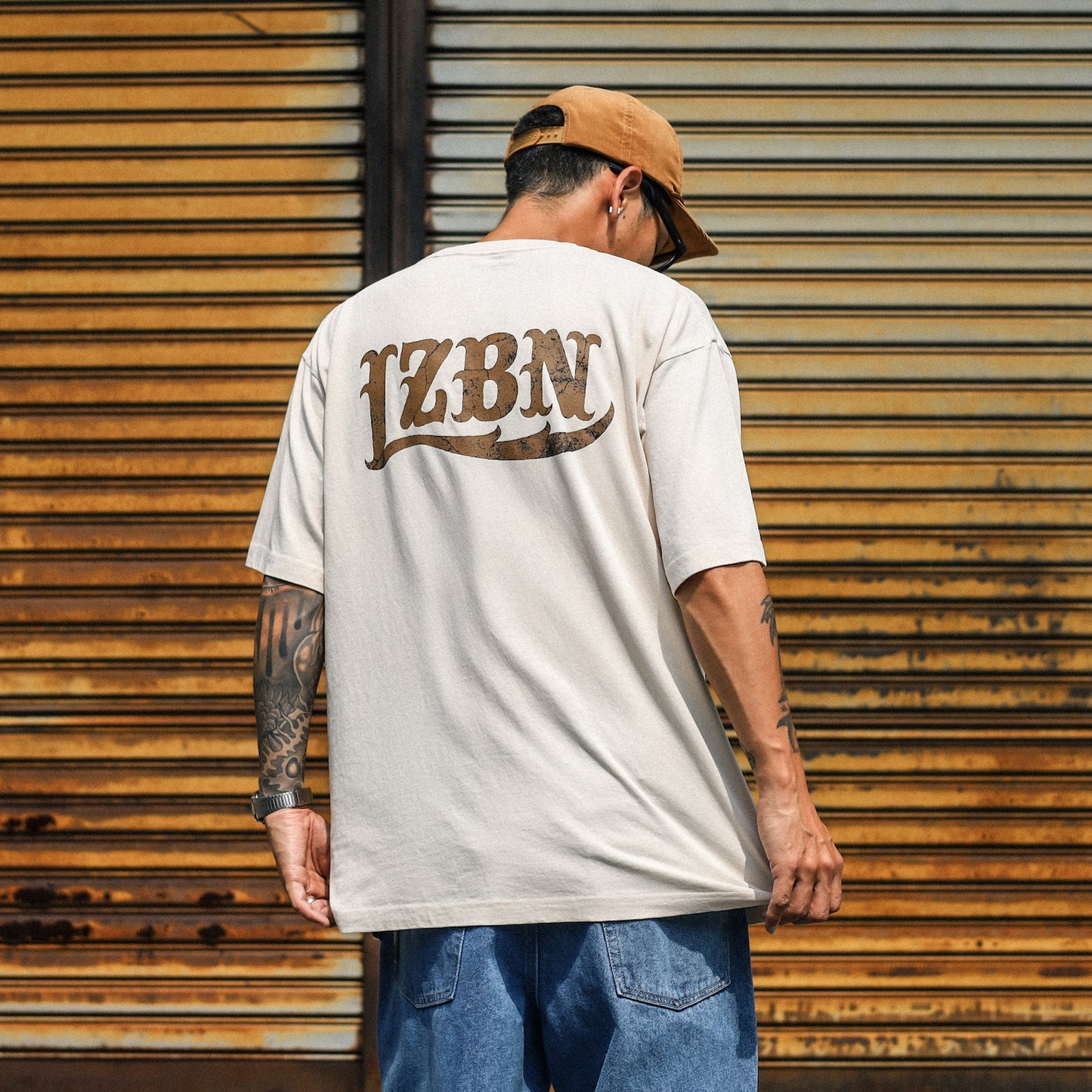 LZBN / STONE LZBN LOGO PIGMENT DYED TEE (NATURAL)