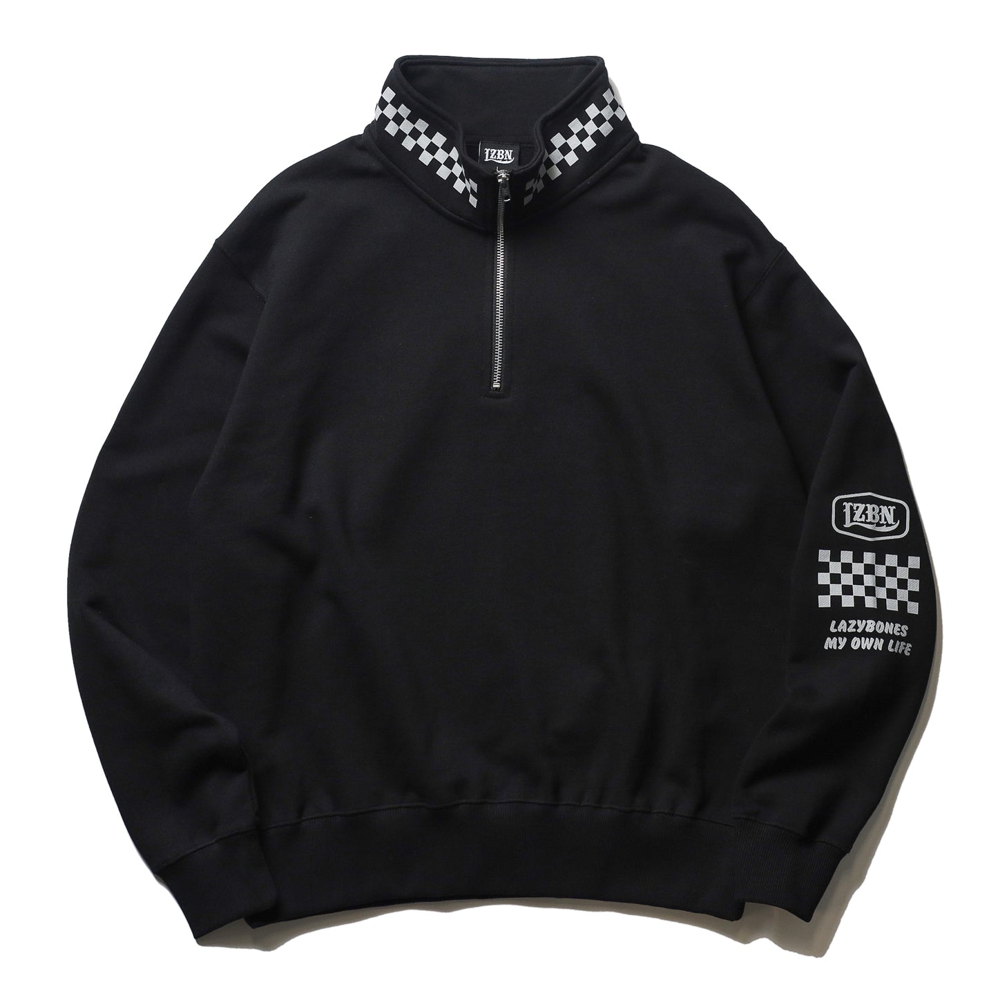 LZBN / HEXAGON & CHECKER HALF ZIP SWEAT (BLACK)