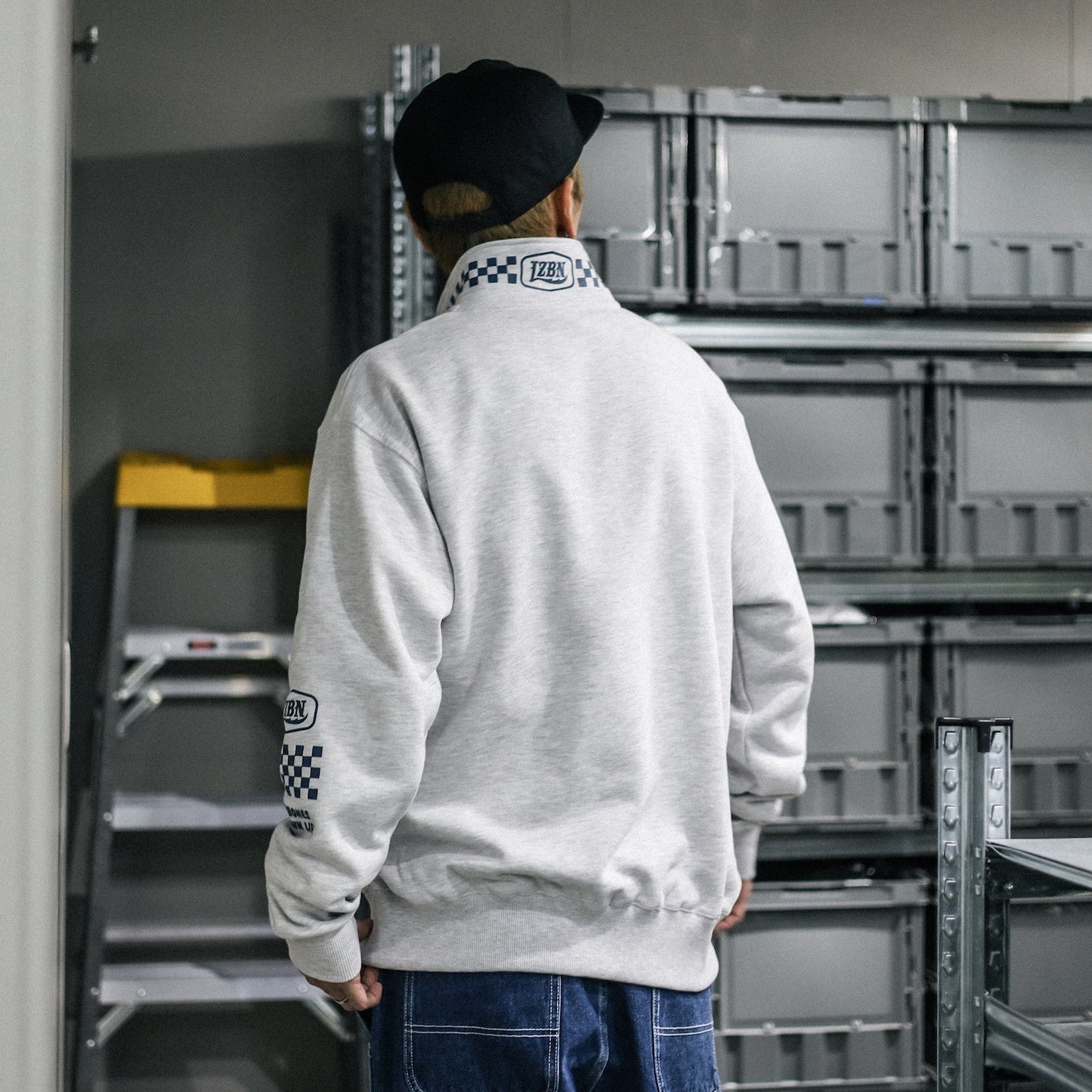 LZBN / HEXAGON & CHECKER HALF ZIP SWEAT (ASH)