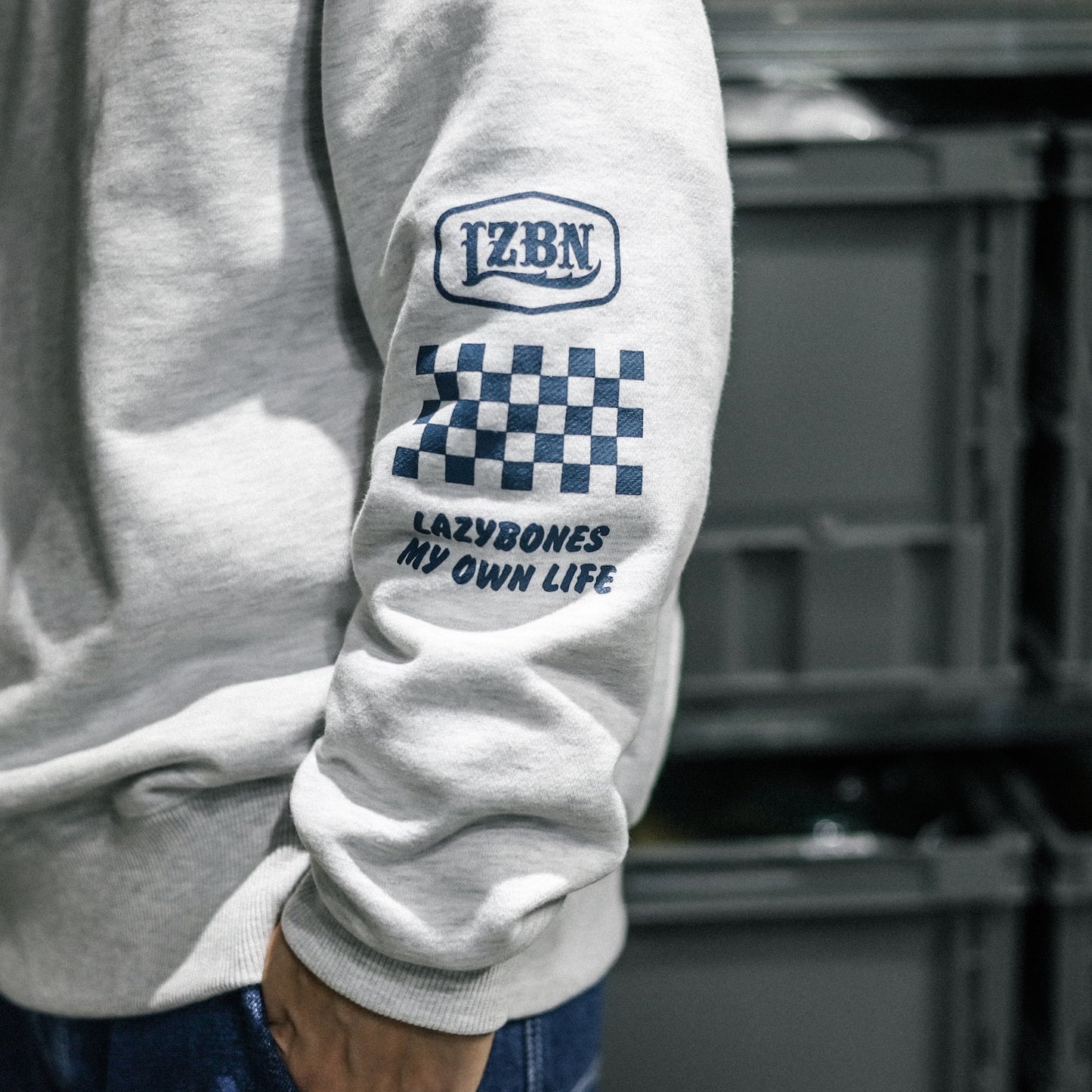 LZBN / HEXAGON & CHECKER HALF ZIP SWEAT (ASH)