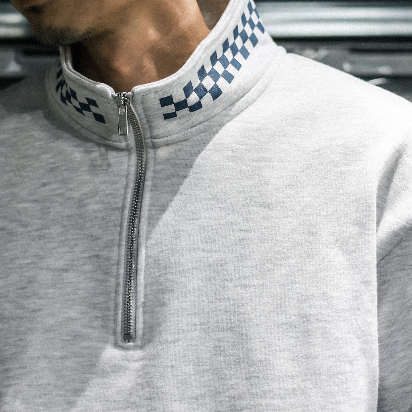 LZBN / HEXAGON & CHECKER HALF ZIP SWEAT (ASH)