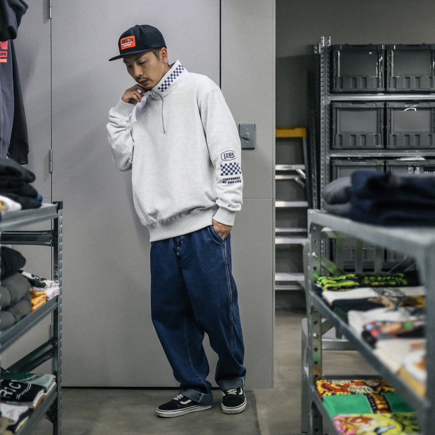 LZBN / HEXAGON & CHECKER HALF ZIP SWEAT (ASH)
