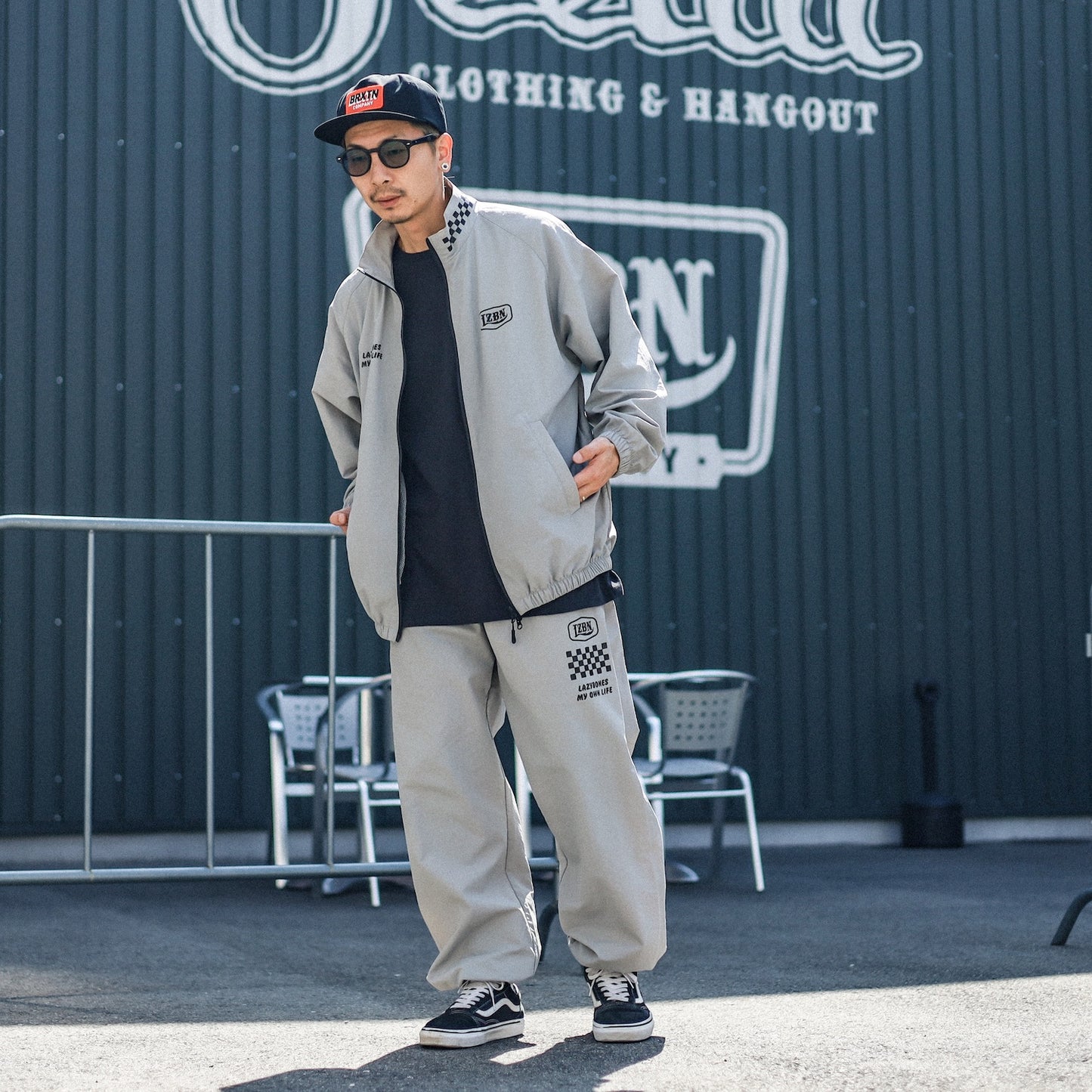 LZBN / HEXAGON & CHECKER NYLON JACKET (GREY)