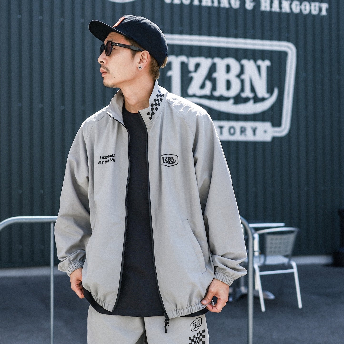LZBN / HEXAGON & CHECKER NYLON JACKET (GREY)