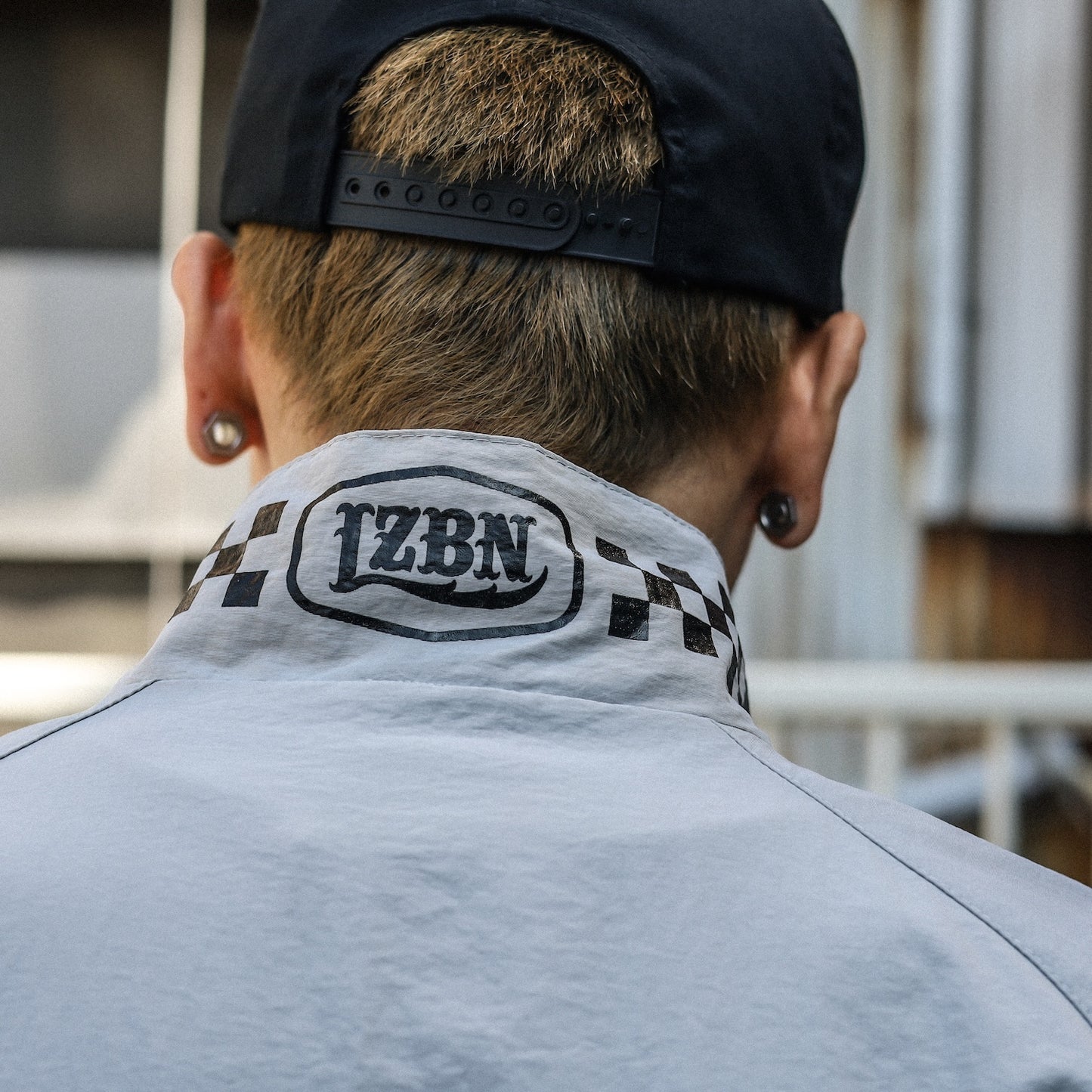 LZBN / HEXAGON & CHECKER NYLON JACKET (GREY)