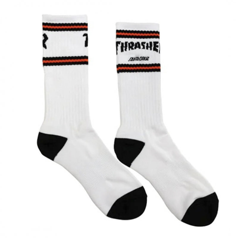 SANTA CRUZ X THRASHER / THRASHER SC STRIP CREW SOCKS (WHITE)