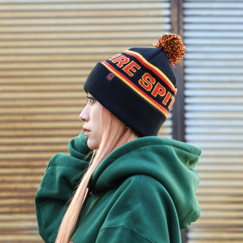 SPITFIRE / CLASSIC 87’ FILL POM BEANIE (BLACK/GOLD/RED)
