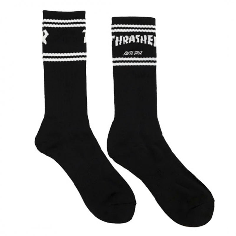 SANTA CRUZ X THRASHER / THRASHER SC STRIP CREW SOCKS (BLACK)