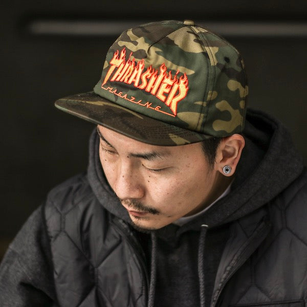 THRASHER / FLAME SNAPBACK CAP (CAMO)