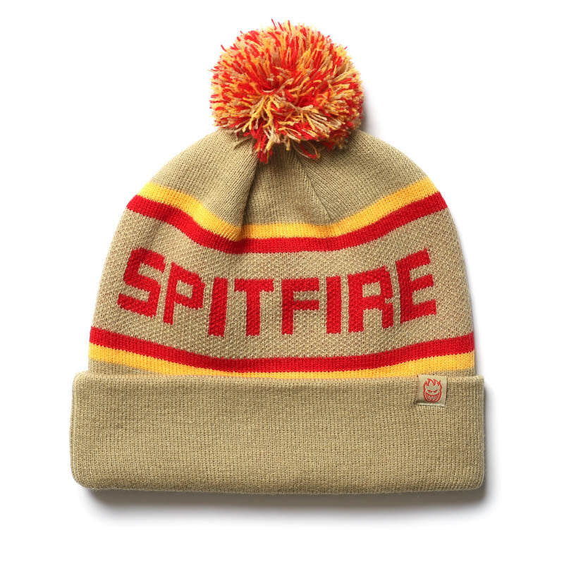 SPITFIRE / CLASSIC 87’ FILL POM BEANIE (TAN/GOLD/RED)