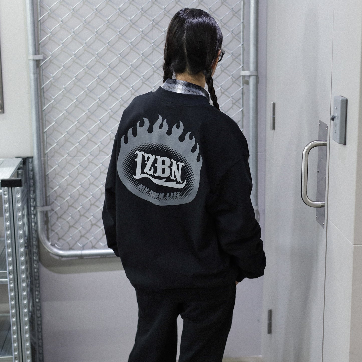 LZBN / FLAME OVAL LOGO JERSEY CARDIGAN (BLACK)