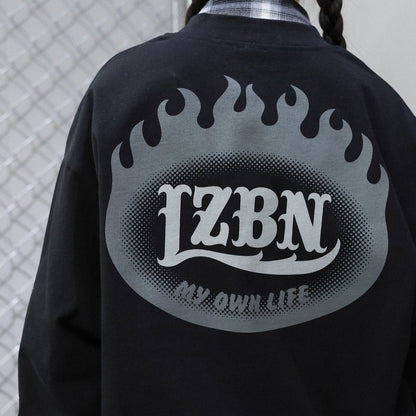 LZBN / FLAME OVAL LOGO JERSEY CARDIGAN (BLACK)