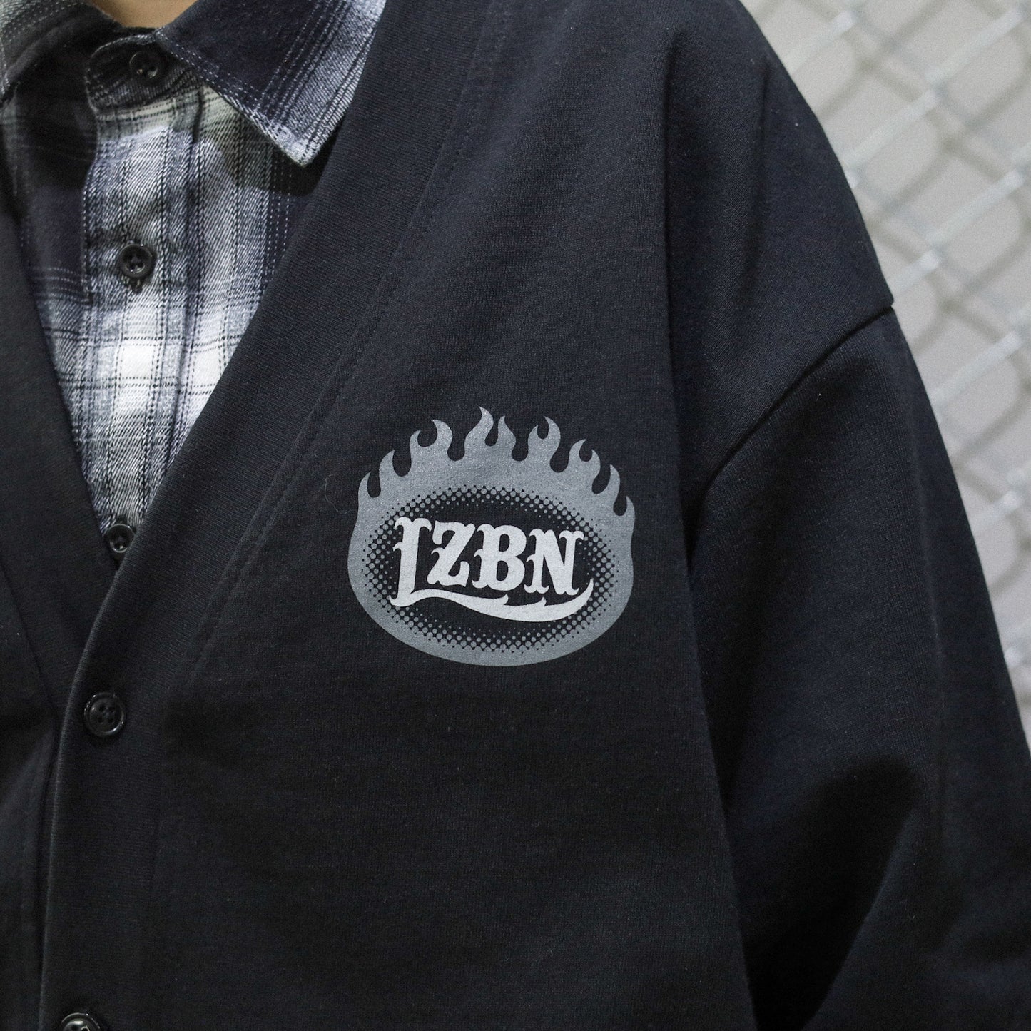 LZBN / FLAME OVAL LOGO JERSEY CARDIGAN (BLACK)