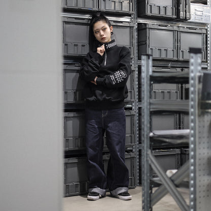 LZBN / HEXAGON & CHECKER HALF ZIP SWEAT (BLACK)