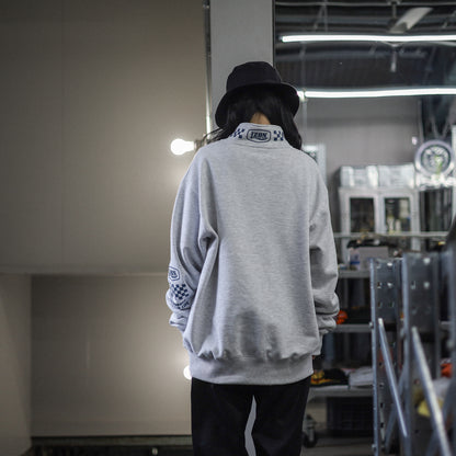 LZBN / HEXAGON & CHECKER HALF ZIP SWEAT (ASH)