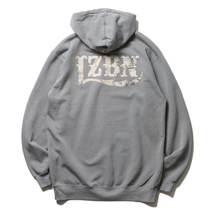 LZBN / STONE LZBN LOGO GARMENT DYED PULLOVER HOODIE (GREY)