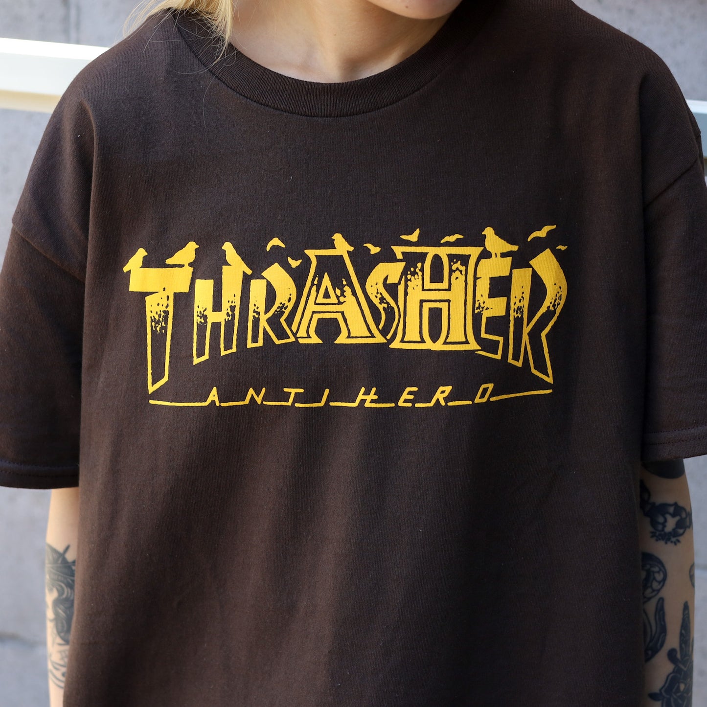 THRASHER X ANTIHERO / PIGEON MAG TEE (DARK CHOCOLATE)